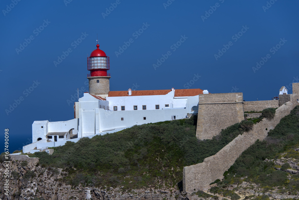 Lighthouse on the cape St. Vincent close up, Portugal Lighthouse on the cape St. Vincent close up, Portugal