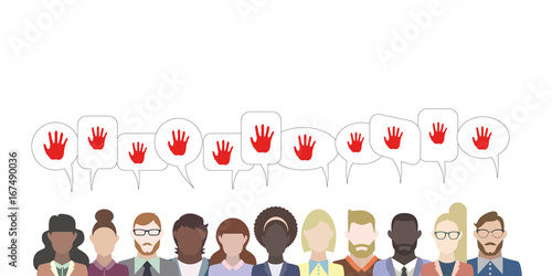 Leute mit Sprechblasen - Hand Achtung