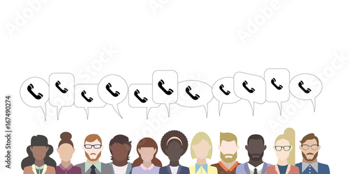 Leute mit Sprechblasen - Telefon Hörer