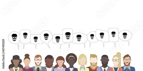 Leute mit Sprechblasen - Totenkopf Gefahr