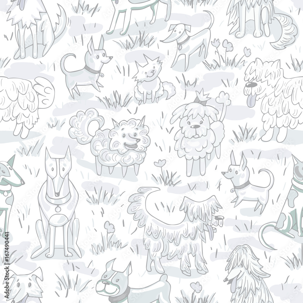 cute dogs seamless vector pattern