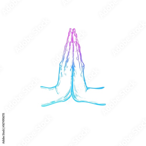 Namaste. Indian mudra. Spirituality. India. Yoga. Vector hand drawn poster, template, print.