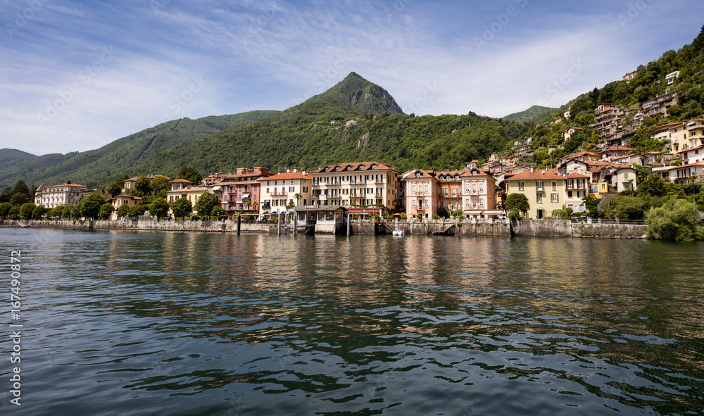 View from Lake Maggiore on Cannero Riviera - Cannero Riviera , Lake Maggiore, Lombardy, Italy, Europe