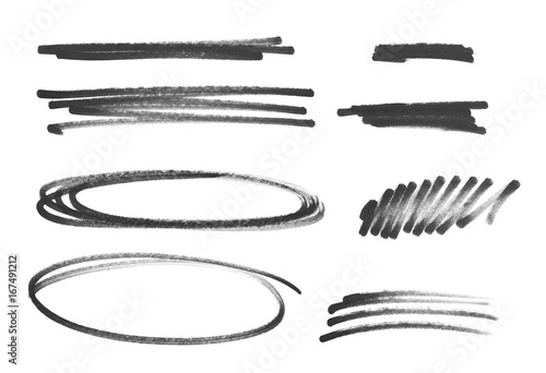 grunge scribble circle, ellipse, lines, black marker isolated on white background photo