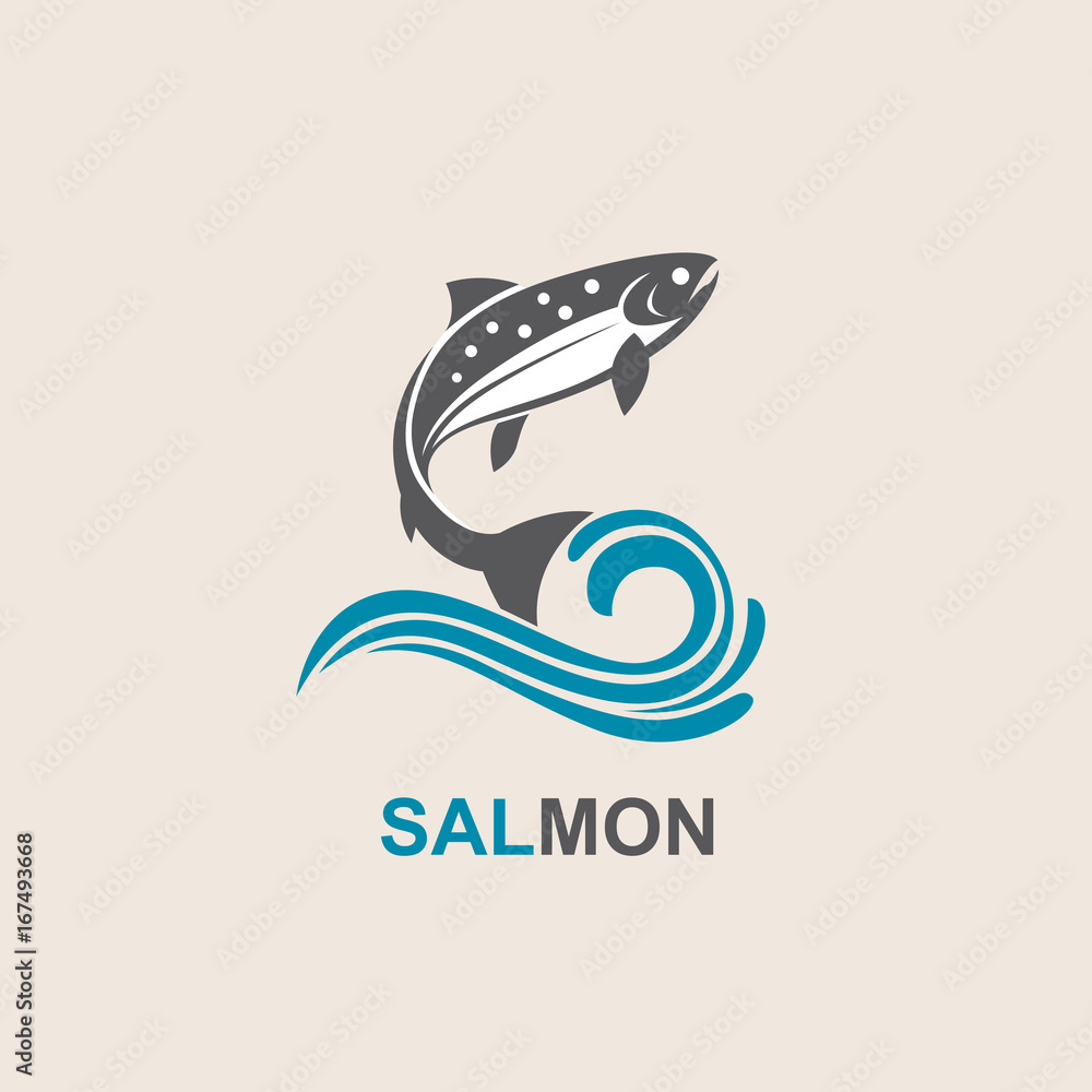 Fototapeta premium icon of salmon fish with waves