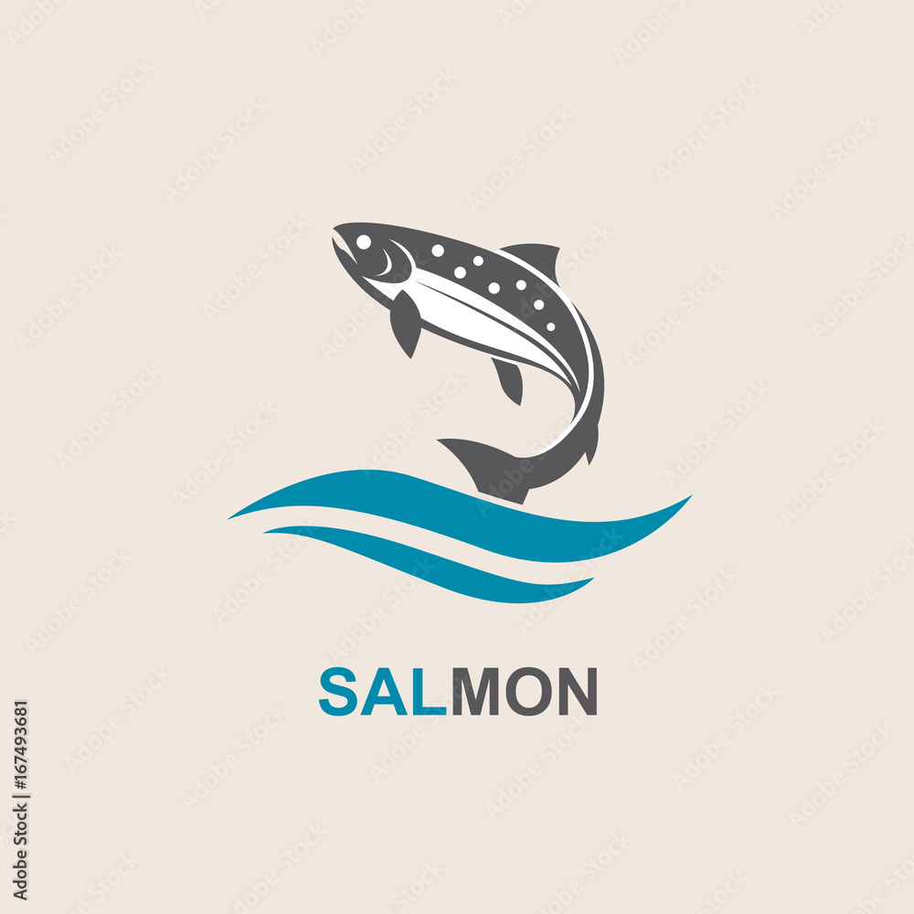 Obraz premium icon of salmon fish with waves