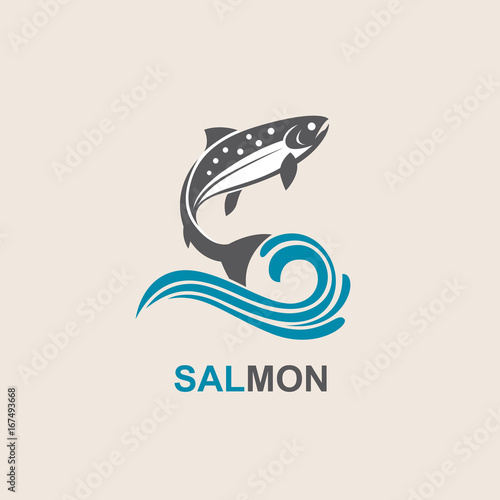icon of salmon fish with waves