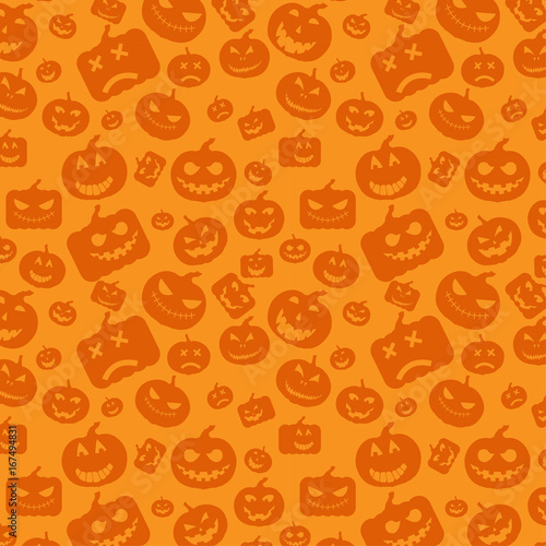 Seamless pattern background with orange halloween festive, endless pumpkins carved. Vector illustration