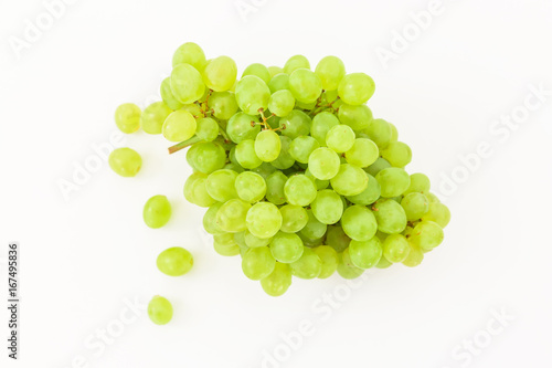 Bunch of juicy green grapes on white background.