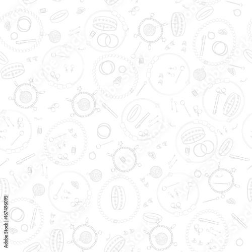 Jewelry, set, luxury collection, seamless pattern. Vector design isolated illustration. Gray outlines, white background. photo