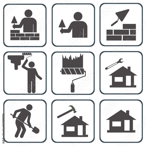 Mason worker icons set