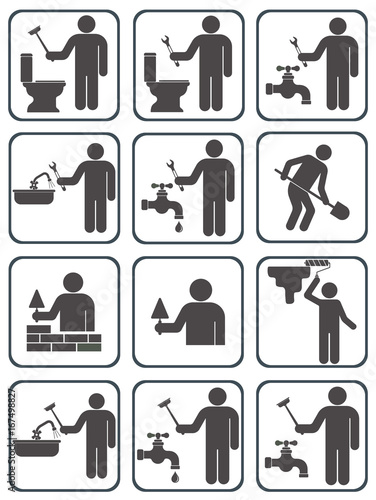 Mason worker icons set