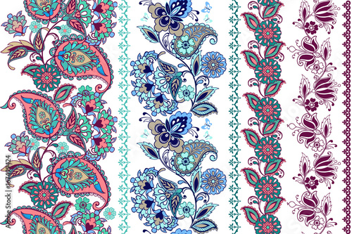 Set of oriental seamless paisley patterns. Floral wallpaper. Decorative ornament for fabric, textile, wrapping paper. Traditional oriental seamless paisley pattern