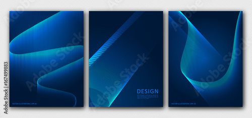 Set layouts of brochures, templates. Abstract blue background for cover design, magazine, flyer. Outline geometric pattern, line design. Vector illustration