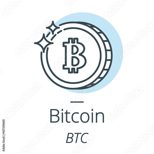 Bitcoin cryptocurrency coin line, icon of virtual currency