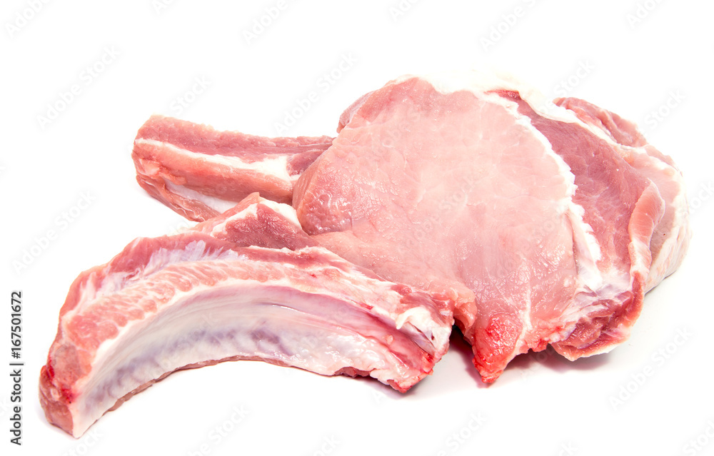 Pork bacon isolated on a white background. pork belly Pork bacon isolated on a white background. pork belly