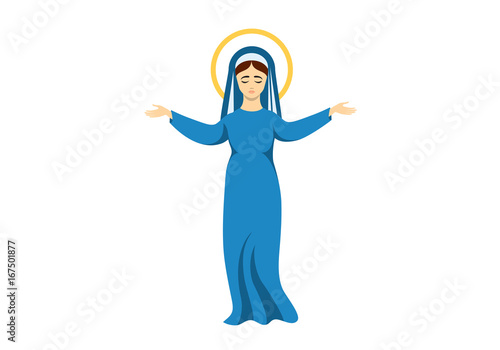 Virgin Mary vector. Assumption of the Virgin Mary. Virgin Mary icon isolated on white background