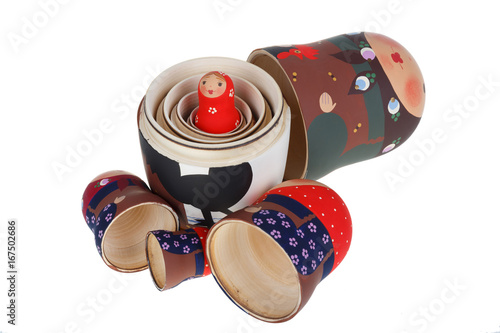 Opened Russian dolls Babushka Matrioshka isolated on white background