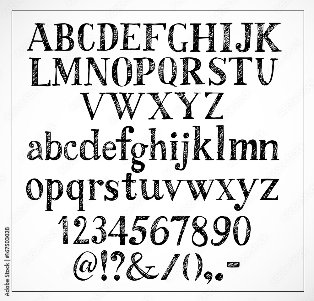 Fototapeta premium Hand drawn sketch font on white background