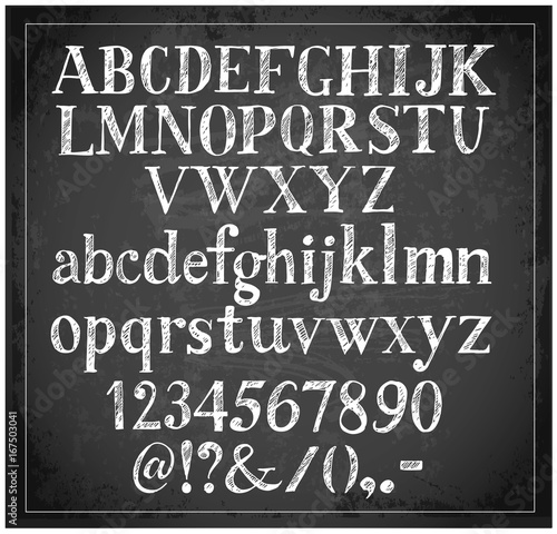 Hand drawn sketch font on blackboard background