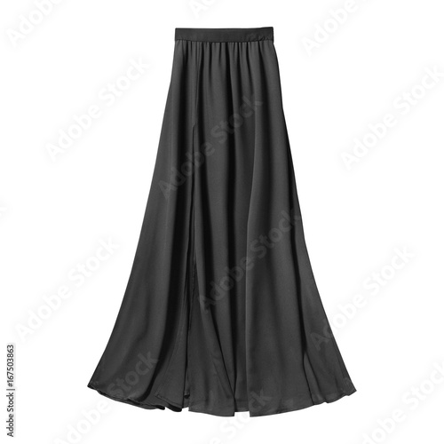 Black airy subtle long elegant maxi skirt isolated white