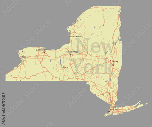New York city accurate vector exact detailed State Map with Community Assistance and Activates Icons Original pastel Illustration. United States of America