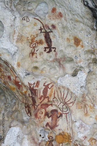 Ancient rock art painting galleries, Aiduma Island, near the Mainland New Guinea, Western Papua, Indonesian controlled New Guinea, on the Science et Images 