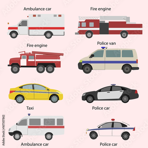 Vector set of the isolated transport icons. Fire truck, ambulance, police car. © sillent_91