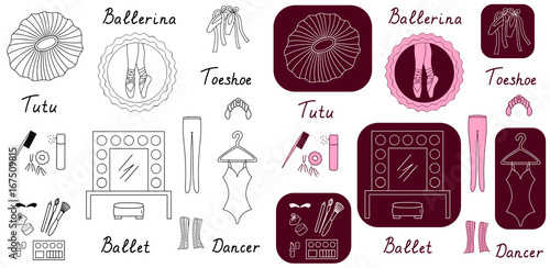 Ballet set vector icons colored illustration sketch