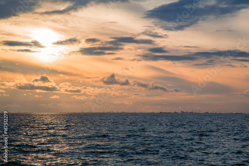 Oresunds bridge at sunset from the swedish side over to Denmark photo