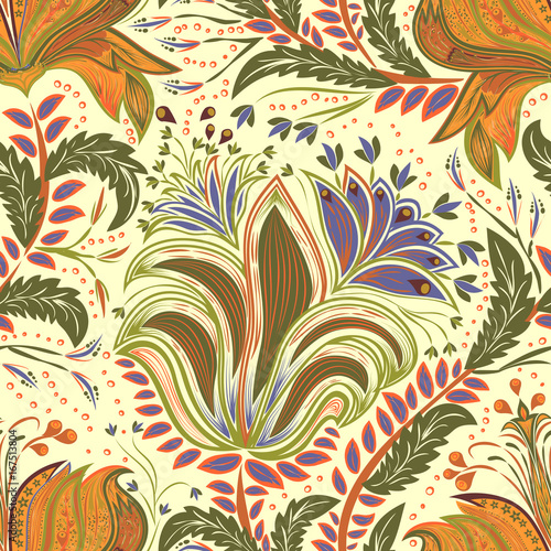 Paisley vintage floral motif ethnic seamless background.