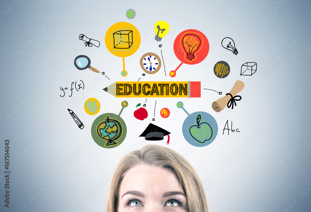 Blonde woman s head and an education sketch Blonde woman s head and an education sketch