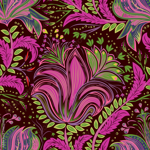 Paisley vintage floral motif ethnic seamless background.