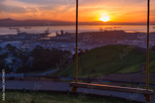 Photography Sunrise through the Bernal Heights Rope Swing