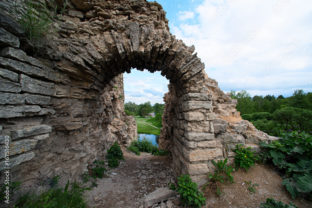Ancient medieval limestone arch of the citadel
