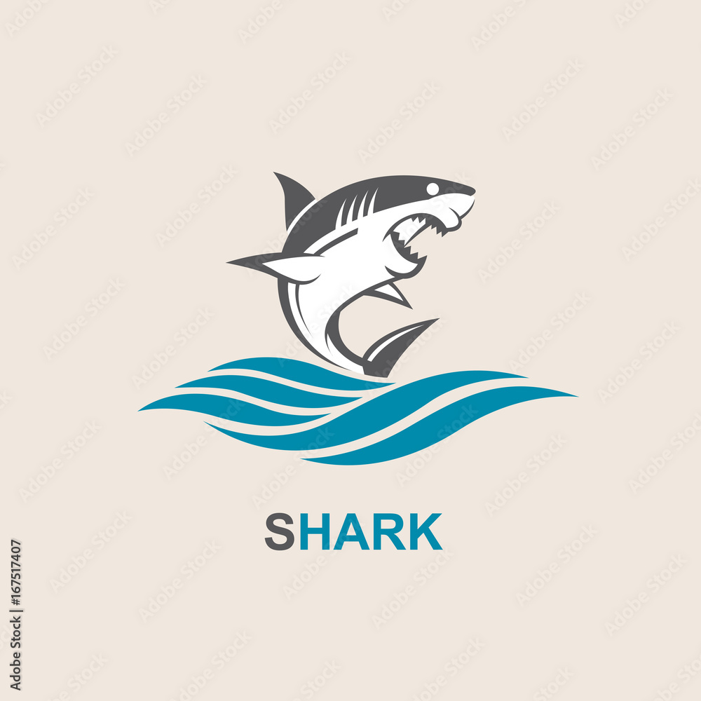 Fototapeta premium icon of angry shark with sea waves