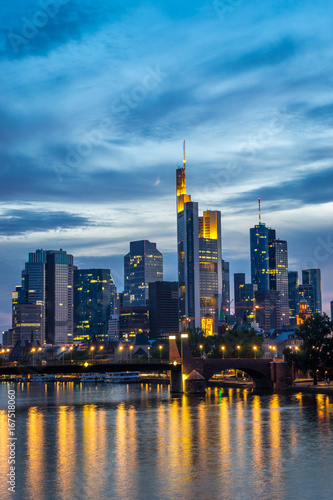 Vertical image of illuminated Frankfurt skyline at night