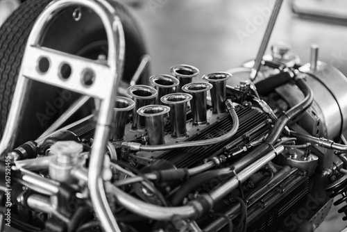 Fotografie The engine bay of a vintage race car