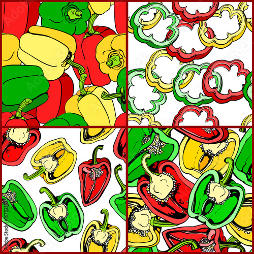 Colorful set of seamless pattern with bell pepper