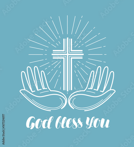 God bless you, handwritten lettering. Church, religion concept. Calligraphy vector illustration