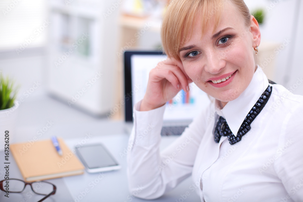 custom made wallpaper toronto digitalPortrait of businesswoman sitting at desk