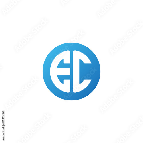 Initial letter EC, rounded letter circle logo, modern gradient blue color 