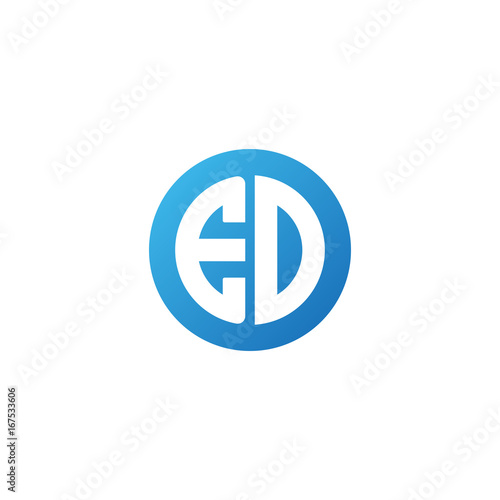 Initial letter ED, rounded letter circle logo, modern gradient blue color 