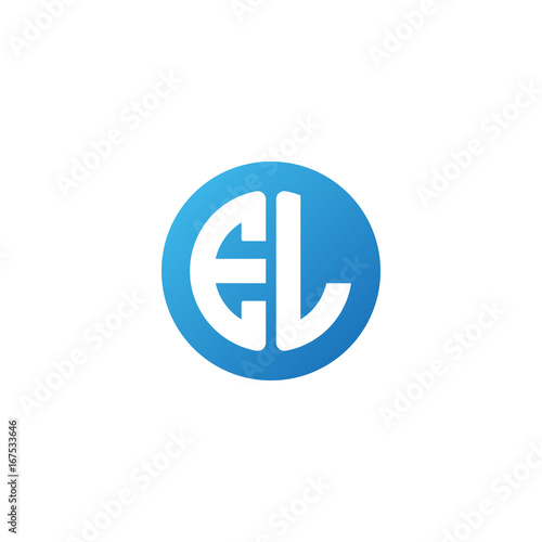 Initial letter EL, rounded letter circle logo, modern gradient blue color 