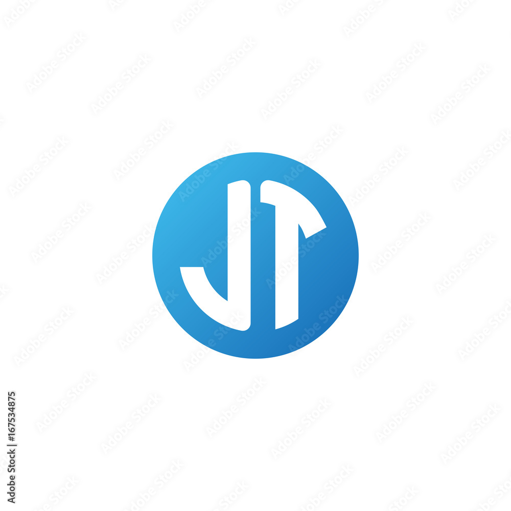 Initial letter JT, rounded letter circle logo, modern gradient blue color Initial letter JT, rounded letter circle logo, modern gradient blue color