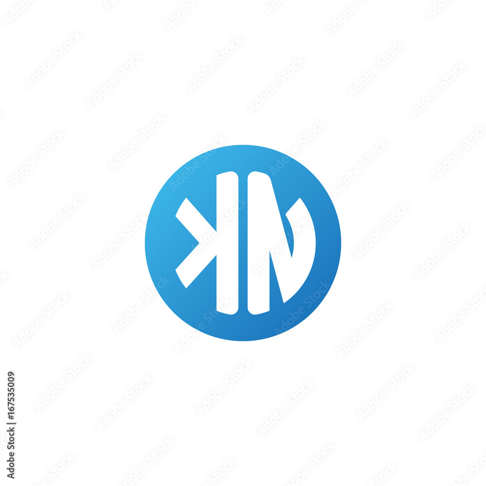 Initial letter KN, rounded letter circle logo, modern gradient blue color Initial letter KN, rounded letter circle logo, modern gradient blue color