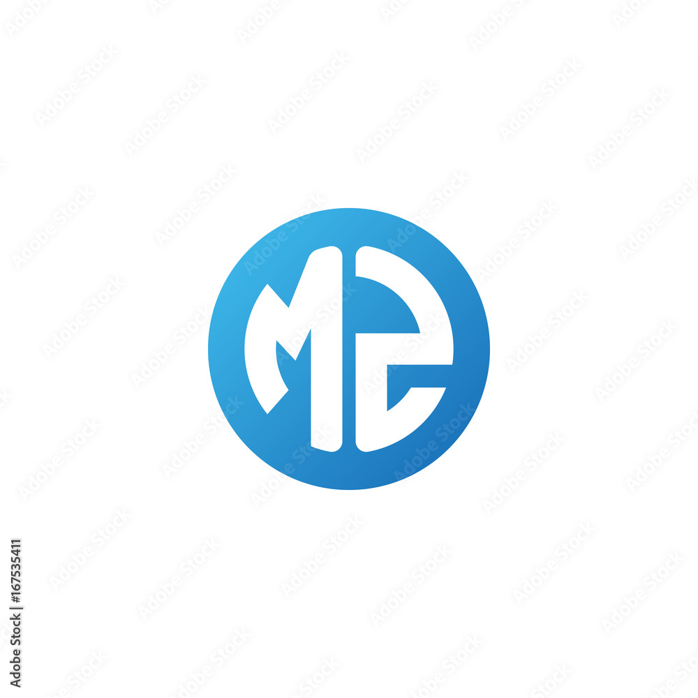 Initial letter MZ, rounded letter circle logo, modern gradient blue color Initial letter MZ, rounded letter circle logo, modern gradient blue color