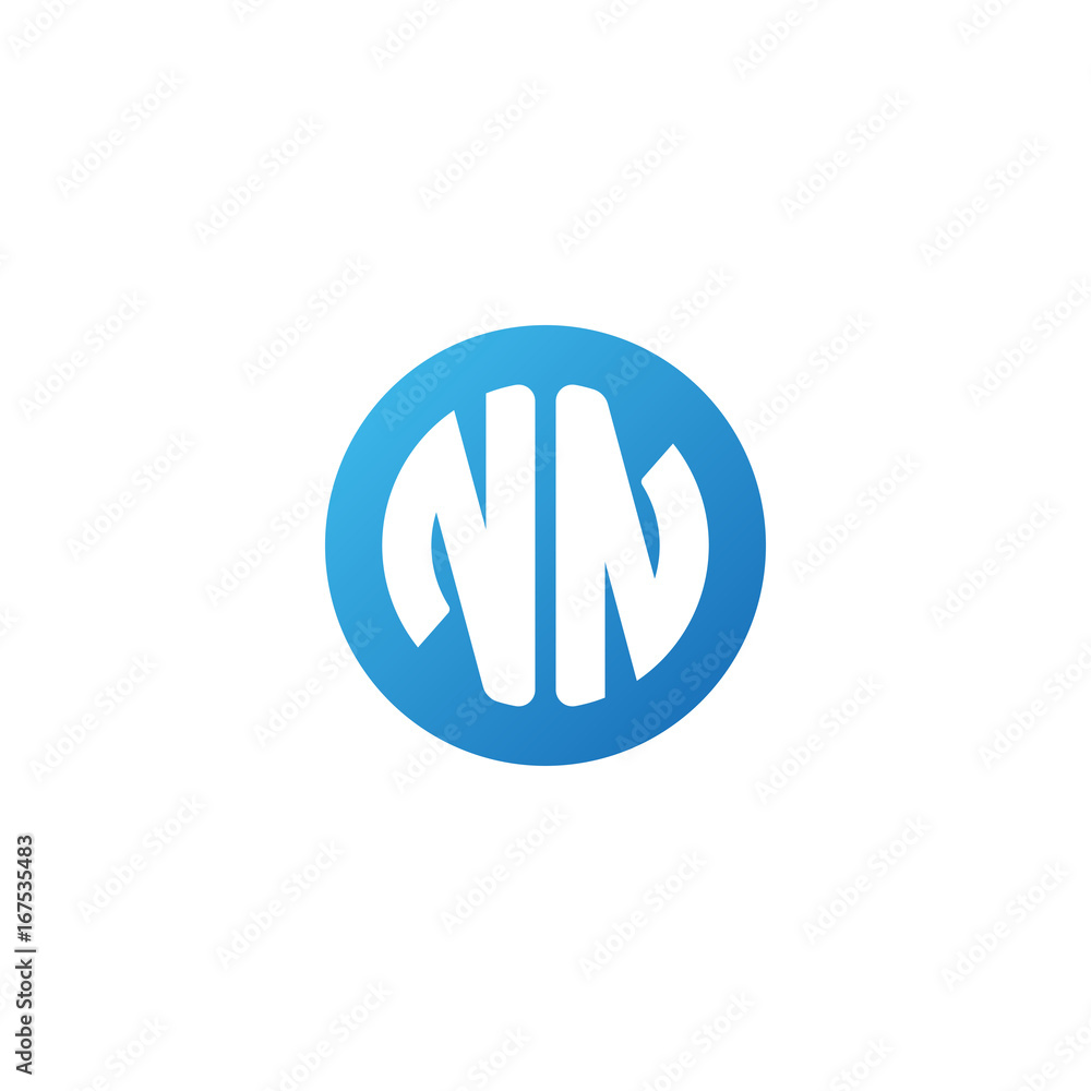 Initial letter NN, rounded letter circle logo, modern gradient blue color	