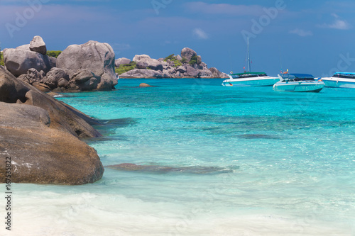 Beautiful seascape in turquoise water and white sand beach at Similan island, Thailand.