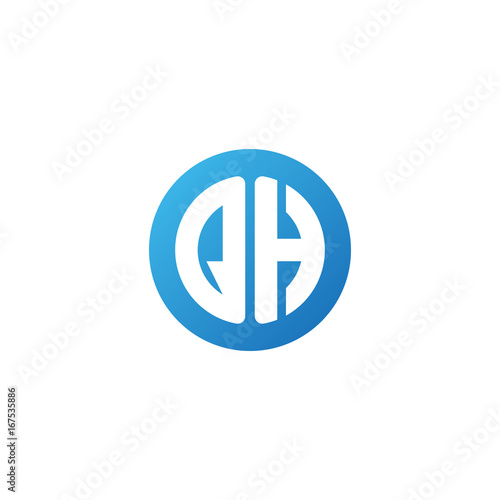 Initial letter QH, rounded letter circle logo, modern gradient blue color 